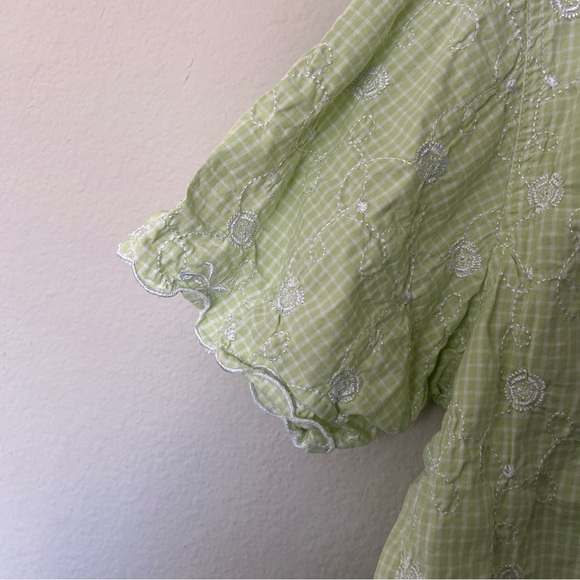 Vintage Denim & Co green blouse‎ women’s size large floral cottage prairie boho - Picture 4 of 6